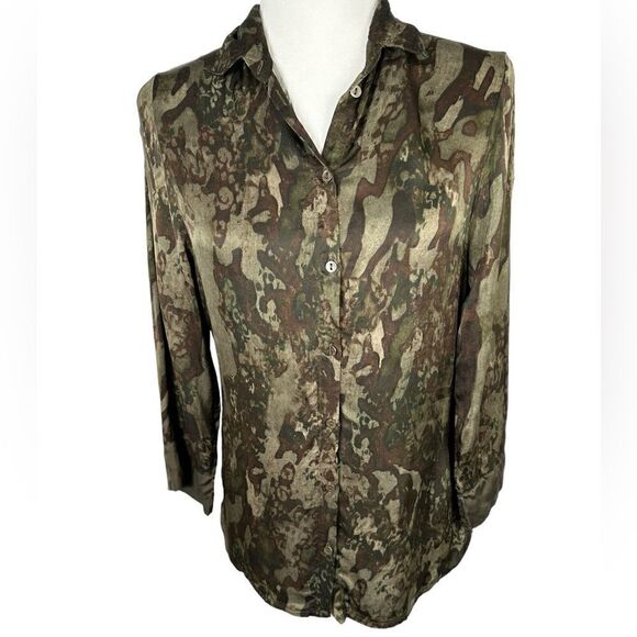 Intimissimi Camo Print Nature Texture Satin Viscose Shirt - Picture 2 of 7